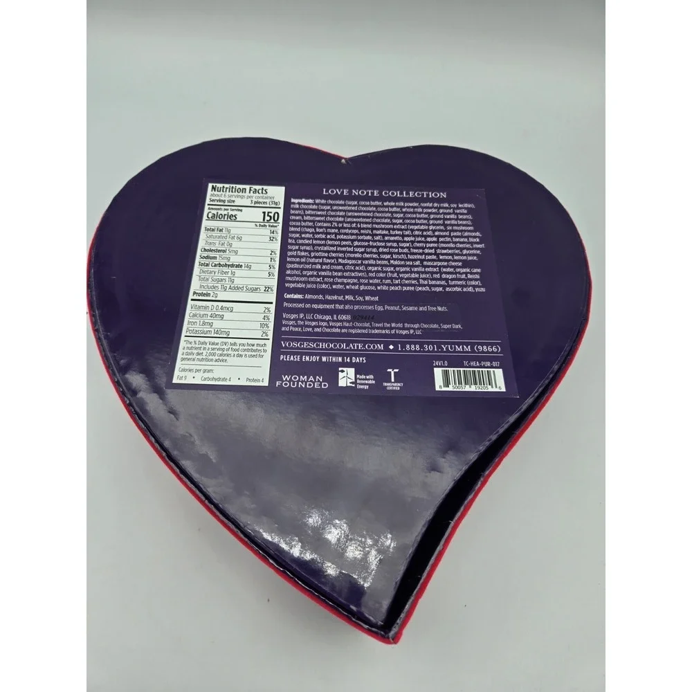 Vosges Chocolate Empty Box Red Purple Heart Flocked 8.5